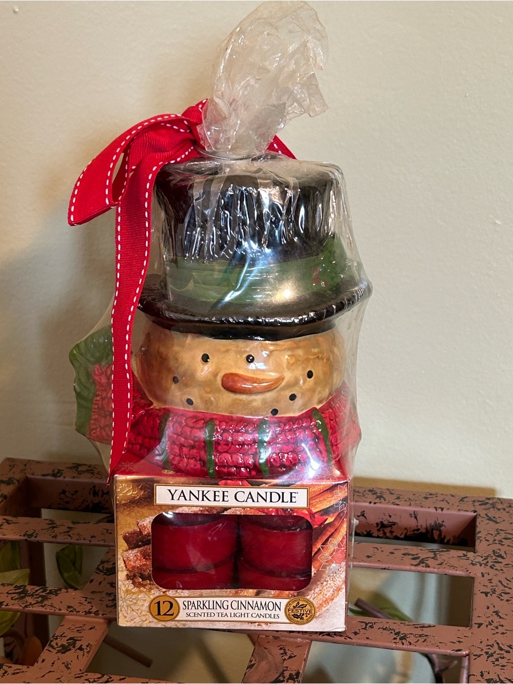 New Yankee Candle Snowman Luminary Gift Set 12 Sparkling Cinnamon Tea Lights